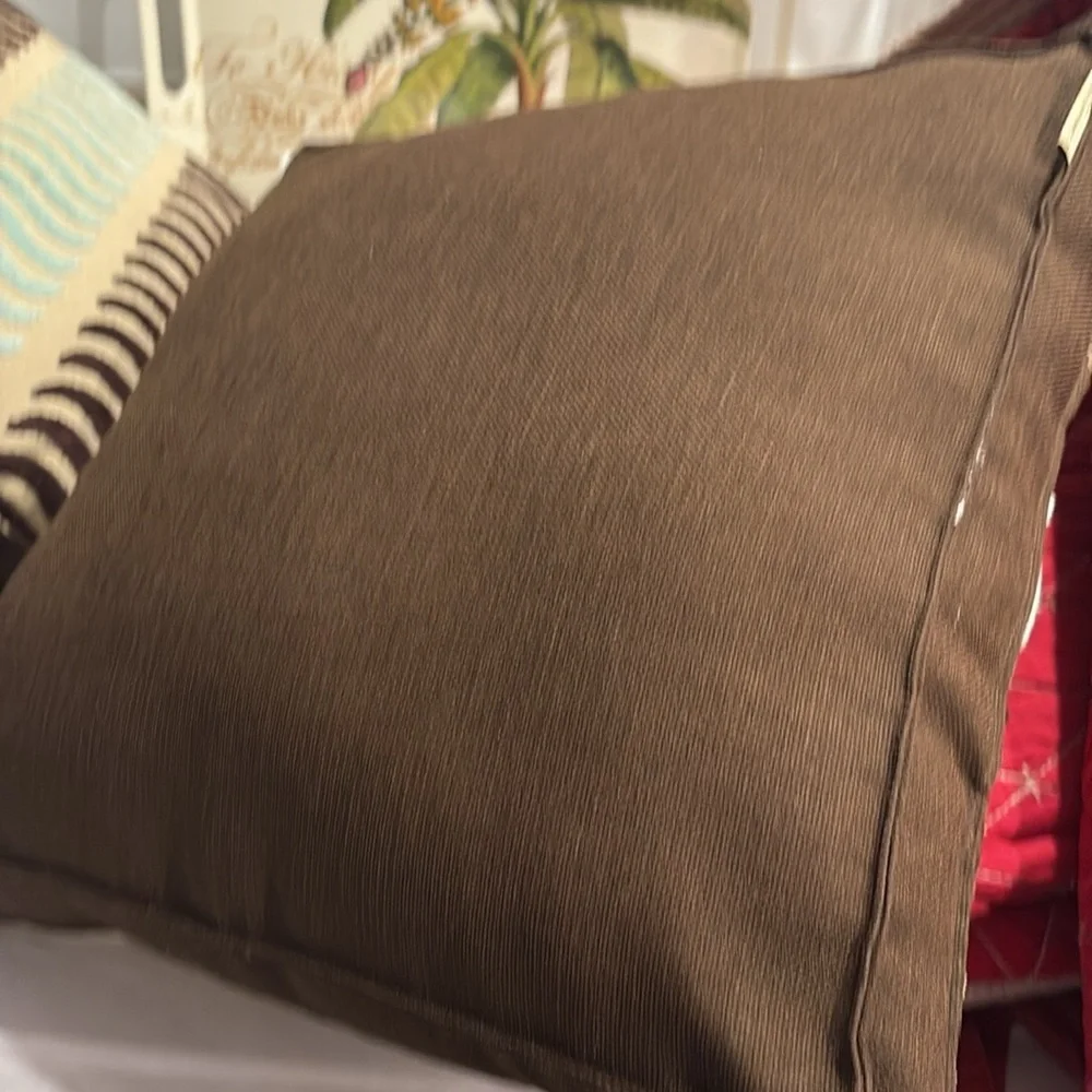 2 Canaan Co.Throw Pillows with Chartruse, Brown and Light Blue Geometric Accents